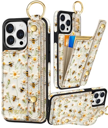 Petitian Promax Schutzhülle für iPhone 14 Pro Max, niedliches mädchenhaftes ästhetisches einzigartiges Design, Leder, Kreditkartenhalter, Kartenhalter, Ständer, Armband für iPhone 14 Pro Max, Blume Petitian Promax Schutzhülle für iPhone 14 Pro Max, niedliches mädchenhaftes ästhetisches einzigartiges Design, Leder, Kreditkartenhalter, Kartenhalter, Ständer, Armband für iPhone 14 Pro Max, Blume von Petitian