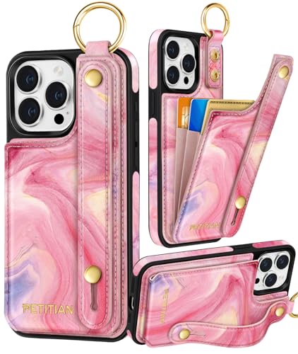 Petitian Promax Schutzhülle für iPhone 14 Pro Max, niedliches mädchenhaftes ästhetisches einzigartiges Design, Leder, Kreditkartenhalter, Kartenhalter, Ständer, Armband für iPhone 14 Pro Max, Marmor Petitian Promax Schutzhülle für iPhone 14 Pro Max, niedliches mädchenhaftes ästhetisches einzigartiges Design, Leder, Kreditkartenhalter, Kartenhalter, Ständer, Armband für iPhone 14 Pro Max, Marmor von Petitian