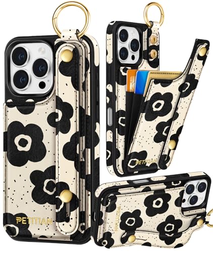 Petitian Promax Schutzhülle für iPhone 16 Pro Max, niedliches mädchenhaftes ästhetisches einzigartiges Design, Leder, Kreditkartenhalter, Kartenhalter, Ständer, Armband für iPhone 16 Pro Max, schwarze Petitian Promax Schutzhülle für iPhone 16 Pro Max, niedliches mädchenhaftes ästhetisches einzigartiges Design, Leder, Kreditkartenhalter, Kartenhalter, Ständer, Armband für iPhone 16 Pro Max, schwarze von Petitian