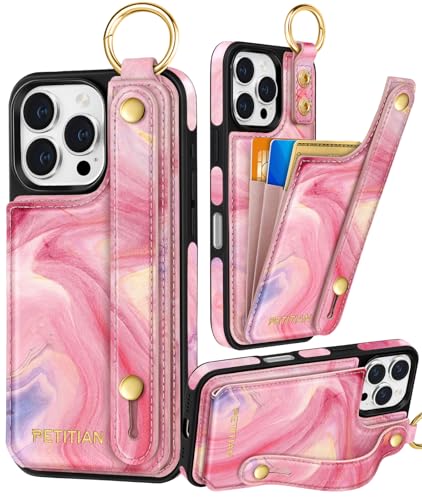 Petitian Promax Schutzhülle für iPhone 16 Pro Max, niedliches mädchenhaftes ästhetisches einzigartiges Design, Leder, Kreditkartenhalter, Kartenhalter, Ständer, Armband für iPhone 16 Pro Max, Marmor Petitian Promax Schutzhülle für iPhone 16 Pro Max, niedliches mädchenhaftes ästhetisches einzigartiges Design, Leder, Kreditkartenhalter, Kartenhalter, Ständer, Armband für iPhone 16 Pro Max, Marmor von Petitian