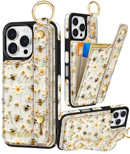Petitian Promax Schutzhülle für iPhone 16 Pro Max, niedliches mädchenhaftes ästhetisches einzigartiges Design, Leder, Kreditkartenhalter, Kartenhalter, Ständer, Armband für iPhone 16 Pro Max, Blume Petitian Promax Schutzhülle für iPhone 16 Pro Max, niedliches mädchenhaftes ästhetisches einzigartiges Design, Leder, Kreditkartenhalter, Kartenhalter, Ständer, Armband für iPhone 16 Pro Max, Blume von Petitian