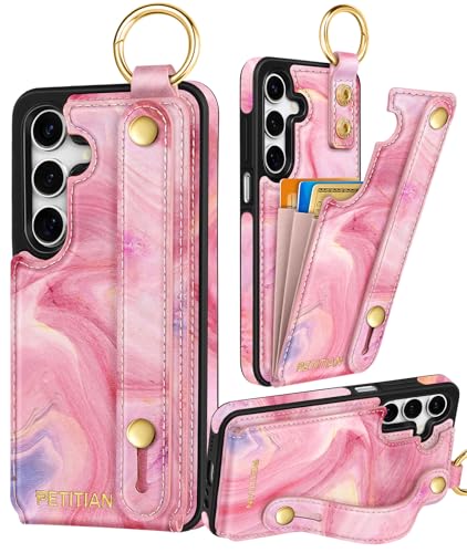 Petitian Schutzhülle für Samsung Galaxy A15 5G, mit Brieftasche, für Damen und Mädchen, niedlich, ästhetisch, einzigartiges Design, Leder, Kreditkartenhalter, Kartenhalter, Ständer, Armband für Galaxy von Petitian