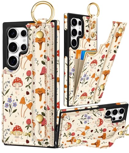 Petitian Schutzhülle für Samsung Galaxy S25 Ultra mit Brieftasche: Frauen und Mädchen, niedliches mädchenhaftes ästhetisches einzigartiges Design, Leder, Kreditkartenhalter, Kartenhalter, Ständer von Petitian