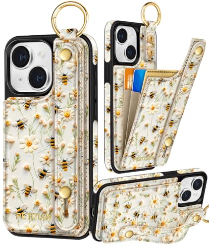 Petitian Schutzhülle für iPhone 14/13, mit Brieftasche, für Damen und Mädchen, niedlich, ästhetisch, einzigartiges Design, Leder, Kreditkartenhalter, Kartenhalter, Ständer, Armband für iPhone 14/13 Petitian Schutzhülle für iPhone 14/13, mit Brieftasche, für Damen und Mädchen, niedlich, ästhetisch, einzigartiges Design, Leder, Kreditkartenhalter, Kartenhalter, Ständer, Armband für iPhone 14/13 von Petitian