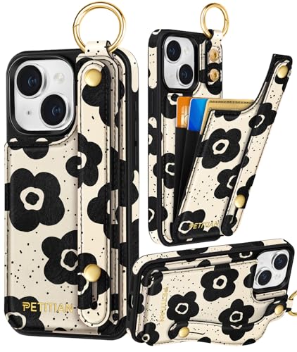 Petitian Schutzhülle für iPhone 14/13, mit Brieftasche, für Damen und Mädchen, niedlich, ästhetisch, einzigartiges Design, Leder, Kreditkartenhalter, Kartenhalter, Ständer, Armband für iPhone 14/13 Petitian Schutzhülle für iPhone 14/13, mit Brieftasche, für Damen und Mädchen, niedlich, ästhetisch, einzigartiges Design, Leder, Kreditkartenhalter, Kartenhalter, Ständer, Armband für iPhone 14/13 von Petitian