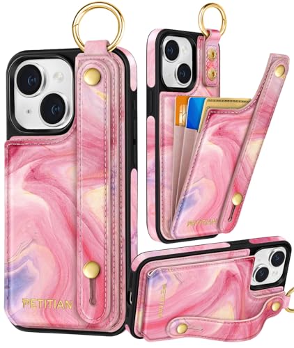Petitian Schutzhülle für iPhone 14/13, mit Brieftasche, für Damen und Mädchen, niedlich, ästhetisch, einzigartiges Design, Leder, Kreditkartenhalter, Kartenhalter, Ständer, Armband für iPhone 14/13 Petitian Schutzhülle für iPhone 14/13, mit Brieftasche, für Damen und Mädchen, niedlich, ästhetisch, einzigartiges Design, Leder, Kreditkartenhalter, Kartenhalter, Ständer, Armband für iPhone 14/13 von Petitian