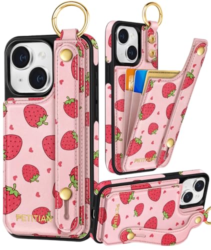 Petitian Schutzhülle für iPhone 14/13, mit Brieftasche, für Damen und Mädchen, niedlich, ästhetisch, einzigartiges Design, Leder, Kreditkartenhalter, Kartenhalter, Ständer, Armband für iPhone 14/13 Petitian Schutzhülle für iPhone 14/13, mit Brieftasche, für Damen und Mädchen, niedlich, ästhetisch, einzigartiges Design, Leder, Kreditkartenhalter, Kartenhalter, Ständer, Armband für iPhone 14/13 von Petitian