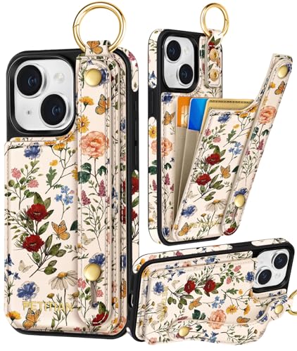 Petitian Schutzhülle für iPhone 14/13, mit Brieftasche, niedliches mädchenhaftes ästhetisches einzigartiges Design, Leder, Kreditkartenhalter, Kartenhalter, Ständer, Armband für iPhone 14/13 Petitian Schutzhülle für iPhone 14/13, mit Brieftasche, niedliches mädchenhaftes ästhetisches einzigartiges Design, Leder, Kreditkartenhalter, Kartenhalter, Ständer, Armband für iPhone 14/13 von Petitian