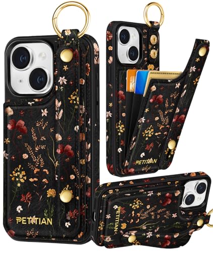 Petitian Schutzhülle für iPhone 14/13, mit Brieftasche, niedliches mädchenhaftes ästhetisches einzigartiges Design, Leder, Kreditkartenhalter, Kartenhalter, Ständer, Armband für iPhone 14/13 Petitian Schutzhülle für iPhone 14/13, mit Brieftasche, niedliches mädchenhaftes ästhetisches einzigartiges Design, Leder, Kreditkartenhalter, Kartenhalter, Ständer, Armband für iPhone 14/13 von Petitian