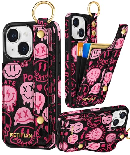 Petitian Xiaolian Schutzhülle für iPhone 14/13, mit Brieftasche, niedliches mädchenhaftes ästhetisches einzigartiges Design, Leder, Kreditkartenhalter, Kartenhalter, Ständer, Armband für iPhone 14/13 Petitian Xiaolian Schutzhülle für iPhone 14/13, mit Brieftasche, niedliches mädchenhaftes ästhetisches einzigartiges Design, Leder, Kreditkartenhalter, Kartenhalter, Ständer, Armband für iPhone 14/13 von Petitian
