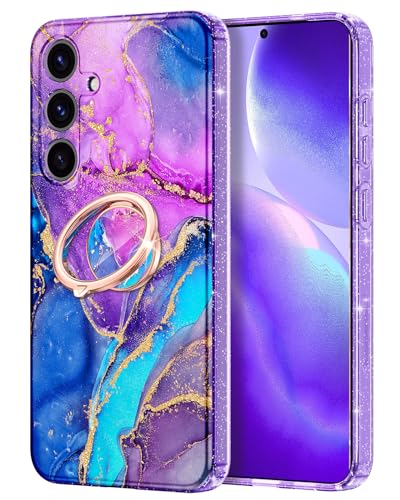 Petocase Schutzhülle für Galaxy S24, mit Drehring, Ständer, magnetische Autohalterung, Rundumschutz, stoßfest, robust, schlank, Damen-Schutzhülle für Samsung Galaxy S24, violett-blauer Marmor von Petocase