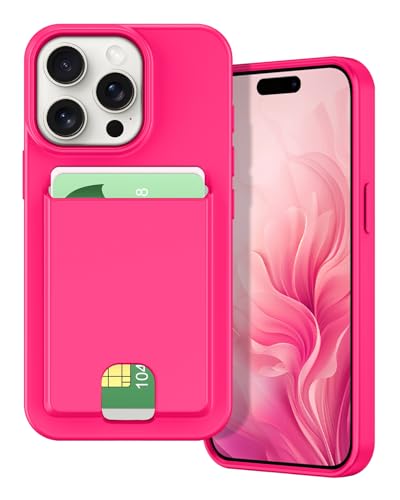 Petocase Schutzhülle für iPhone 15 Pro, Brieftaschenformat, Kartenfach, ultradünne Passform, flexibles TPU-Gel, Gummi, weiche Silikon-Schutzhülle für Apple iPhone 15 Pro 15,5 cm (6,1 Zoll), Hot Pink von Petocase