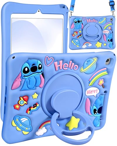 Petonist Schutzhülle für iPad Mini 5/4 Gen., Cartoon-Charakter, 3D-Design, einzigartiges Design für Damen, Mädchen, Teenager, weiches Silikon, Ständer für iPad Mini 5/4, 7,9Zoll, mit Schnur, Blau-Stit Petonist Schutzhülle für iPad Mini 5/4 Gen., Cartoon-Charakter, 3D-Design, einzigartiges Design für Damen, Mädchen, Teenager, weiches Silikon, Ständer für iPad Mini 5/4, 7,9Zoll, mit Schnur, Blau-Stit von Petonist