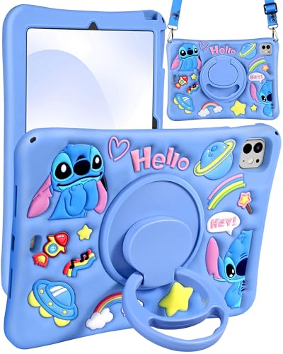 Petonist Schutzhülle für iPad Pro 11 Zoll M4 2024 5. Generation, niedlich, Cartoon-Charakter, 3D-Design, für Damen/Mädchen, weiches Silikon, Ständer für iPad Pro 11 M4 Hülle mit Schnur, Blau-Stit Petonist Schutzhülle für iPad Pro 11 Zoll M4 2024 5. Generation, niedlich, Cartoon-Charakter, 3D-Design, für Damen/Mädchen, weiches Silikon, Ständer für iPad Pro 11 M4 Hülle mit Schnur, Blau-Stit von Petonist
