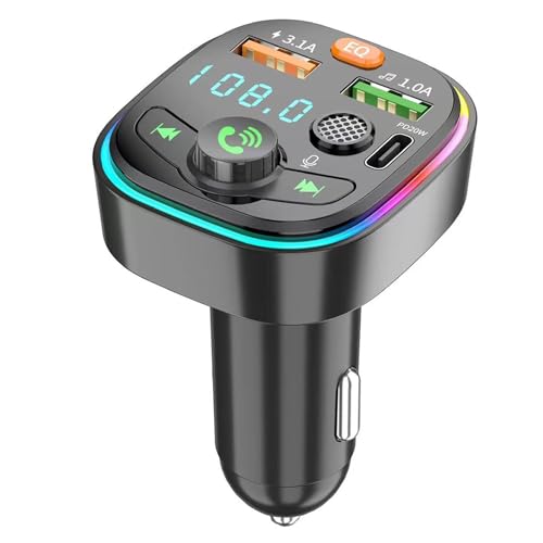 Petyoung Bluetooth-Adapter für KFZ-FM-Transmitter, Radio-Empfänger, USB-Typ-C-Autoladegerät mit 7 Farben Hintergrundbeleuchtung, Freisprecheinrichtung von Petyoung