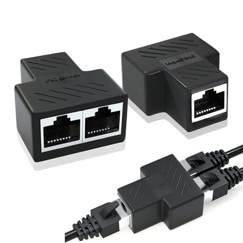 2 Stück Ethernet-Splitter mit 2 Ports, Ethernet-Splitter mit RJ45-Buchse, hohe Leistung, hervorragende Übertragung, Metallabschirmung, langlebig und kompakt von Pewcay