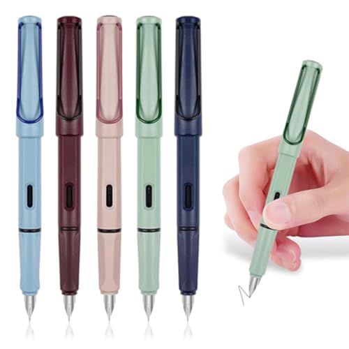 5 Stück Füllfederhalter, Metall Bleistifte mit Ergonomischem Griffstück, Klares und Flüssiges Schreiben, 0.38mm Extra Feine Spitze, Geschenk für Lehrer, Schüler, Kinder und Freunde(Mehrfarbig) von Peysaitr