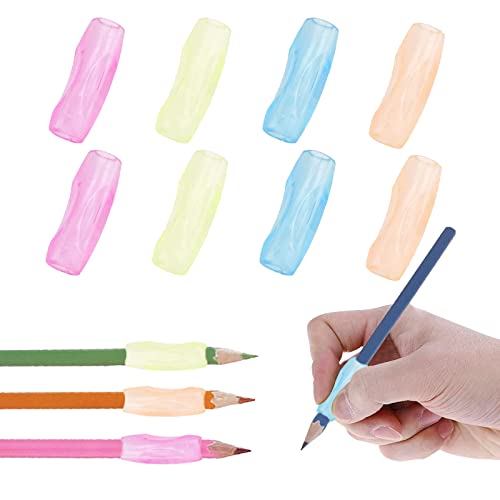 8 Stück Silikon Bleistift Griffe, Silikon Stift Griffe, Bleistifthalter, Griffhalter Bleistift für Stift Kinder Ergonomische Schreibhilfe für Kinder, 4 Farben von Peysaitr