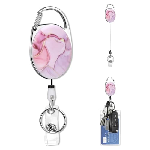 Einziehbare Ausweisrollen, Ausziehbare Schlüsselanhänger-Clips, Rosa Marmor, Doppelseitiges Farbdruckmuster Einziehbare Ausweishalter, für Schlüssel, Kartenhalter und Gürtelclip von Peysaitr