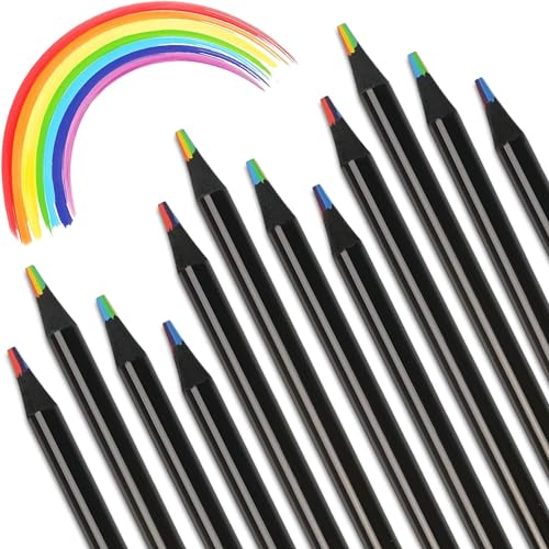 Peysaitr 7 Farben Sprengring Regenbogenstifte, 12 Stück Regenbogen Buntstifte, 7 mit 1 Schwarze Hölzerne Regenbogenstifte, Regenbogenstift für Kinder Zeichnung genutete Wellenbolzen von Peysaitr