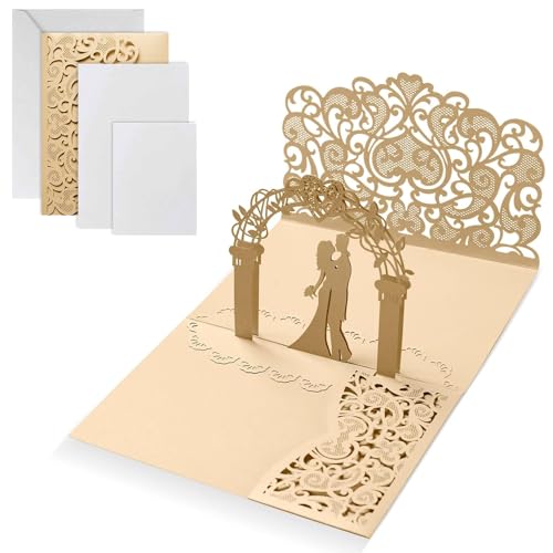 Pop Up Hochzeitskarte, Glückwunschkarte zum Hochzeitstag, Glücksbringer Grußkarte, Hochzeitsgeschenk, 3D-Hochzeitskarte, für Standesamt & Kirchliche Trauung(Gold) von Peysaitr