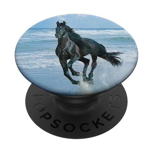 Schwarz Pferd, Strand, Wild, Pferd Hengst PopSockets Klebender PopGrip von Pferd Strand PopLove Co.