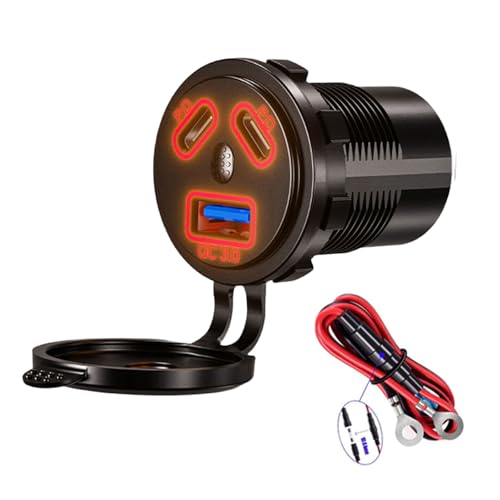 Pffiocix 3-Port Auto Ladebuchse Doppel Typ C PD45W und 18W USB Schnellladeadapter für Marine Motorrad Pffiocix 3-Port Auto Ladebuchse Doppel Typ C PD45W und 18W USB Schnellladeadapter für Marine Motorrad von Pffiocix