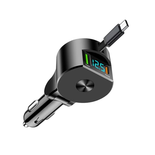 Pffiocix 3-in-1 einziehbares Kabel Autoladeadapter mit PD30W Schnellladung und Digitalanzeige für 12V-24V Automotive Pffiocix 3-in-1 einziehbares Kabel Autoladeadapter mit PD30W Schnellladung und Digitalanzeige für 12V-24V Automotive von Pffiocix