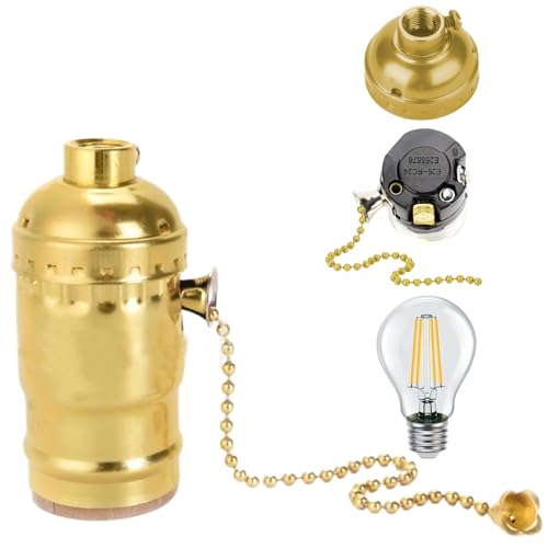 Ziehenkette Lichthöhle, Schraubengewinde -Lampenbuchse mit Zugkette, Vintage -Metalllampenhalter für E26 E27 -Glühbirnen, Gold Ziehenkette Lichthöhle, Schraubengewinde -Lampenbuchse mit Zugkette, Vintage -Metalllampenhalter für E26 E27 -Glühbirnen, Gold von Pfjsseey