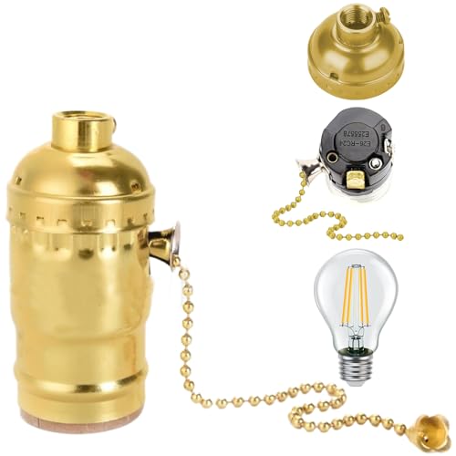 Ziehenkette Lichthöhle, Schraubengewinde -Lampenbuchse mit Zugkette, Vintage -Metalllampenhalter für E26 E27 -Glühbirnen, Gold von Pfjsseey