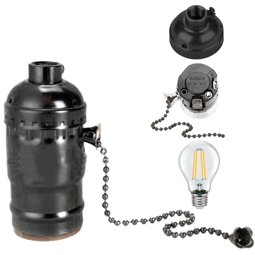 Ziehenkette Lichthöhle, Schraubengewinde -Lampenbuchse mit Zugkette, Vintage -Metalllampenhalter für E26 E27 -Glühbirnen, schwarz Ziehenkette Lichthöhle, Schraubengewinde -Lampenbuchse mit Zugkette, Vintage -Metalllampenhalter für E26 E27 -Glühbirnen, schwarz von Pfjsseey