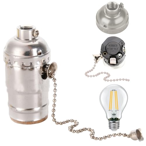 Ziehenketten -Lichthöhle, Schraubengewinde -Lampenbuchse mit Zugkette, Vintage -Metalllampenhalter für E26 E27 -Glühbirnen, Silber Ziehenketten -Lichthöhle, Schraubengewinde -Lampenbuchse mit Zugkette, Vintage -Metalllampenhalter für E26 E27 -Glühbirnen, Silber von Pfjsseey