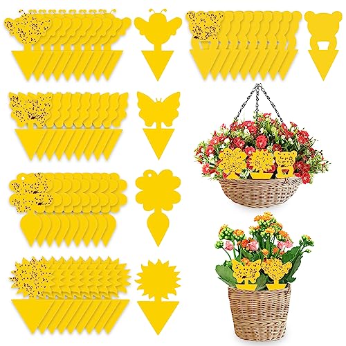 Phantasy® Fliegenfalle Gelbsticker 50PCS, Steckbare Fliegenfänger Obstfliegenfalle Gegen Trauermücken Hochwirksame und Ökologische Gelbtafeln für die Zimmerpflanzen Schädlingsbekämpfung von Phantasy