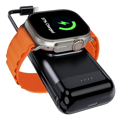 Phelinta Tragbares Ladegerät für Apple Watch, 6000 mAh Magnetische Ladestation Kompatibel mit Apple Watch Series 9/8/7/6/SE/Ultra 2/5/4/3/2/1, mit Eingebautem Kabel für iPhone 14 13 12 11 von Phelinta