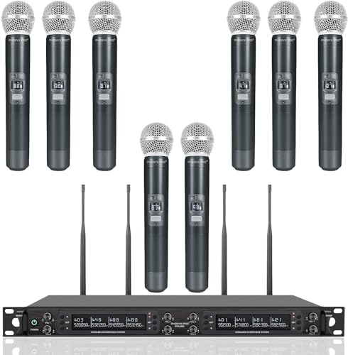 Phenyx Pro 8-Kanal Wireless Mikrofon System mit 8 Handheld Mikrofonen, Funkmikrofon Set mit automatischem Scan, 8x40 einstellbare UHF Kanäle, 328ft Reichweite, für Gesang, Kirche, Karaoke (PTU-6000A) von Phenyx Pro