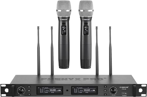 Phenyx Pro Wireless Mikrofon Set, True Diversity Dual Cordless Mikrofone, Profi UHF Handheld, funkmikrofon mit automatischem Scan, 2x1000 Kanäle, 328ft Reichweite für Bühne & Studio (PTU-2U) von Phenyx Pro