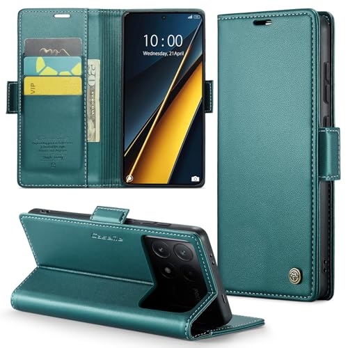 Phernykas Handyhülle für Poco X6 Pro hülle Leder, Klapphülle mit Standfunktion und Kartenfächern Cover Poco X6 Pro 5G 360 Grad hülle Stoßfeste Flip Case (Blaugrün) von Phernykas