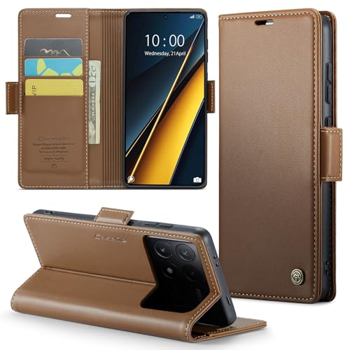 Phernykas Handyhülle für Poco X6 Pro hülle Leder, Klapphülle mit Standfunktion und Kartenfächern Cover Poco X6 Pro 5G 360 Grad hülle Stoßfeste Flip Case (Braun) von Phernykas