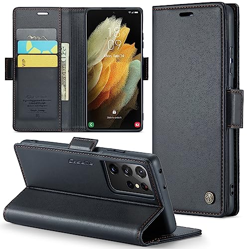 Phernykas Handyhülle für Samsung Galaxy S21 Ultra Klapphülle, Leder Wallet mit Standfunktion und Kartenfächern Cover Samsung Galaxy S21 Ultra 360 Grad hülle Stoßfeste Flip Case (Schwarz) von Phernykas