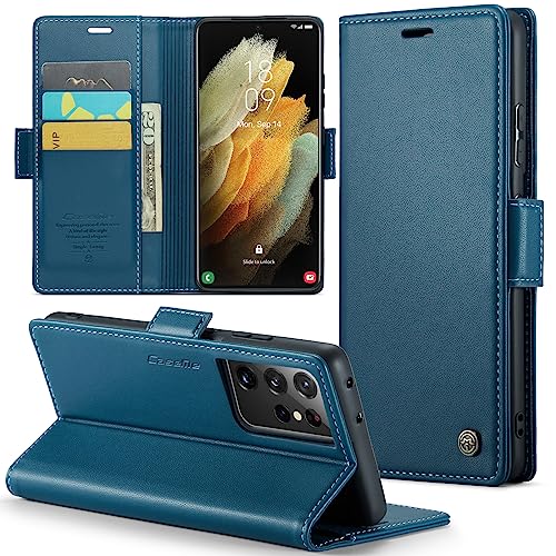 Phernykas Handyhülle für Samsung Galaxy S21 Ultra hülle Leder, Klapphülle mit Standfunktion und Kartenfächern Cover Samsung S21 Ultra 360 Grad hülle Stoßfeste Flip Case (Blau) von Phernykas