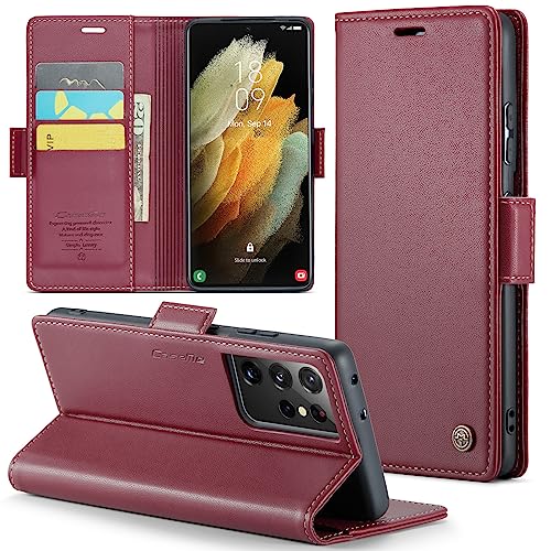 Phernykas Handyhülle für Samsung Galaxy S21 Ultra Hülle Leder,Magnetische Klapphülle mit kartenfach und Standfunktion Smartphone Schutzhülle Lederhülle Samsung S21 Ultra Flip Book Case (Rot) von Phernykas