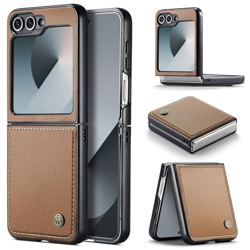 Phernykas Handyhülle für Samsung Galaxy Z Flip 6 hülle Leder, Klapphülle mit Standfunktion und Kartenfächern Cover Galaxy Z Flip 6 360 Grad hülle Stoßfeste Flip Case (Braun) von Phernykas