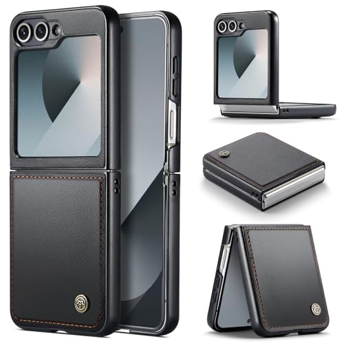 Phernykas Handyhülle für Samsung Galaxy Z Flip 6 hülle Leder, Klapphülle mit Standfunktion und Kartenfächern Cover Galaxy Z Flip 6 360 Grad hülle Stoßfeste Flip Case (Schwarz) von Phernykas