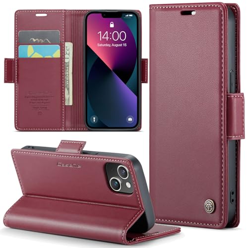 Phernykas Handyhülle für iPhone 13 Mini Hülle Leder,Magnetische Klapphülle mit kartenfach und Standfunktion Smartphone Schutzhülle Lederhülle iPhone 13 Mini Flip Book Case (Rot) von Phernykas