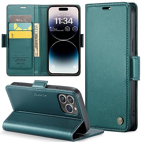 Phernykas Handyhülle für iPhone 14 Pro Hülle Leder,Magnetische Klapphülle mit kartenfach und Standfunktion Smartphone Schutzhülle Lederhülle iPhone 14 Pro Flip Book Case (Blaugrün) von Phernykas