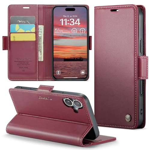Phernykas Handyhülle für iPhone 16 Plus Hülle Leder,Magnetische Klapphülle mit kartenfach und Standfunktion Smartphone Schutzhülle Lederhülle iPhone 16 Plus Flip Book Case (Rot) von Phernykas