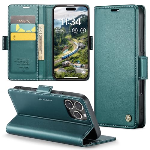 Phernykas Handyhülle für iPhone 16 Pro Max hülle Leder, Klapphülle mit Standfunktion und Kartenfächern Cover iPhone 16 Pro Max 360 Grad hülle Stoßfeste Flip Case (Blaugrün) von Phernykas