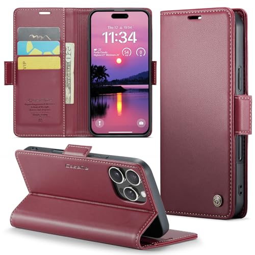 Phernykas Handyhülle für iPhone 16 Pro Hülle Leder,Magnetische Klapphülle mit kartenfach und Standfunktion Smartphone Schutzhülle Lederhülle iPhone 16 Pro Flip Book Case (Rot) von Phernykas