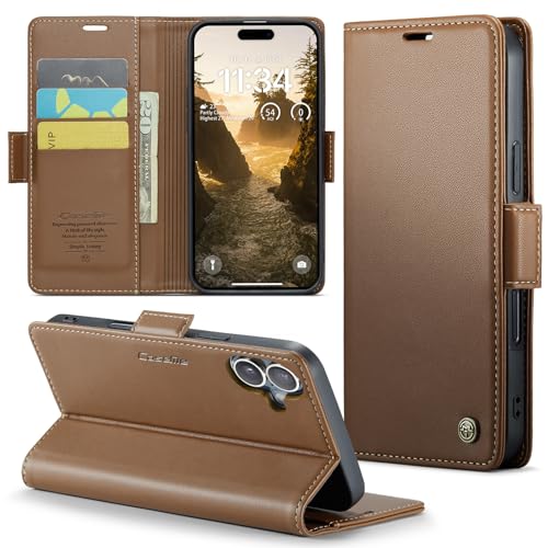 Phernykas Handyhülle für iPhone 16 hülle Leder, Klapphülle mit Standfunktion und Kartenfächern Cover iPhone 16 360 Grad hülle Stoßfeste Flip Case (Braun) von Phernykas