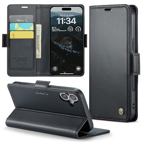 Phernykas Handyhülle für iPhone 16 hülle Leder, Klapphülle mit Standfunktion und Kartenfächern Cover iPhone 16 360 Grad hülle Stoßfeste Flip Case (Schwarz) von Phernykas